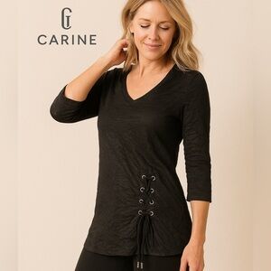 Carine,V-Neck, Lghtwt crinkle top, Coolpatterns,Side Drawstring,Ruching,Size M